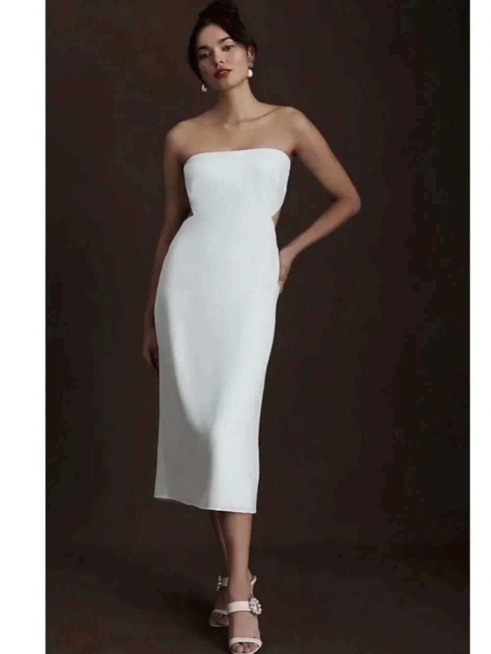 Sachin & Babi Sadie Strapless White Midi Dress Cutout back Bridal 38366